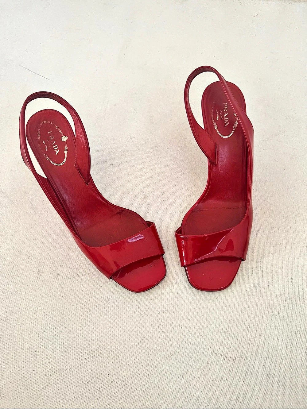 Prada Red Patent Slingback Heels EU 38 1/2
